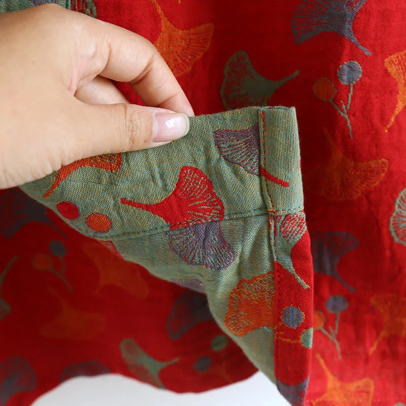 Zweifarbiger Kimono-Bademantel aus Ginkgo-Baumwollgaze