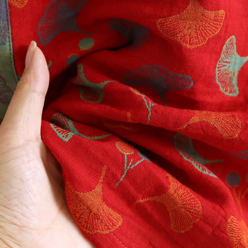 Zweifarbiger Kimono-Bademantel aus Ginkgo-Baumwollgaze