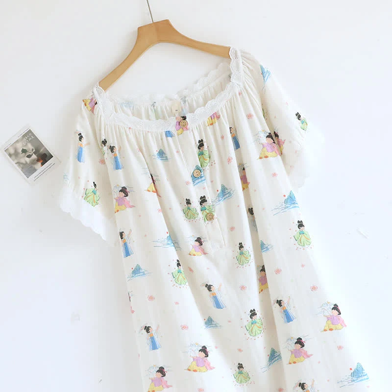 Orientalisches Nachthemd mit Cartoon-Prinzessin aus Baumwolle und Spitze