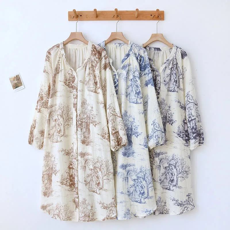 Nachthemd aus Baumwollgaze mit Toile-Print