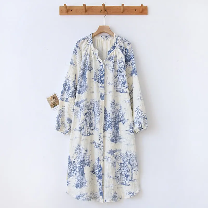 Nachthemd aus Baumwollgaze mit Toile-Print