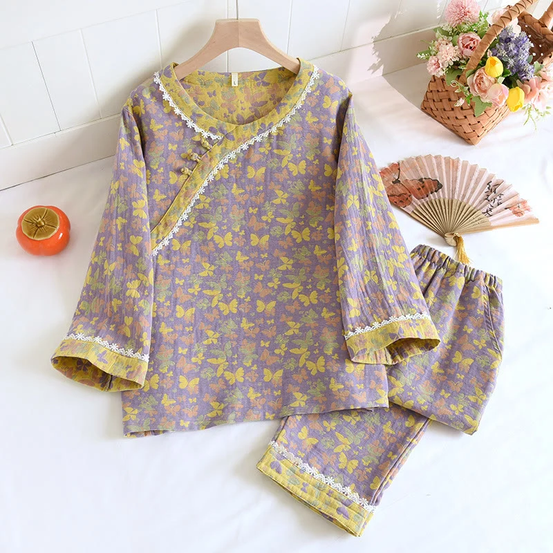 Pyjama-Set mit Schmetterlingsmotiv und Baumwollgaze-Jacquardmuster