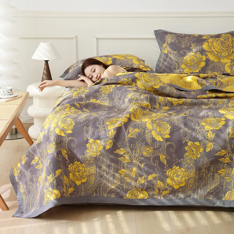 Wendesteppdecke aus Baumwolljacquard mit Pfingstrosenmotiv
