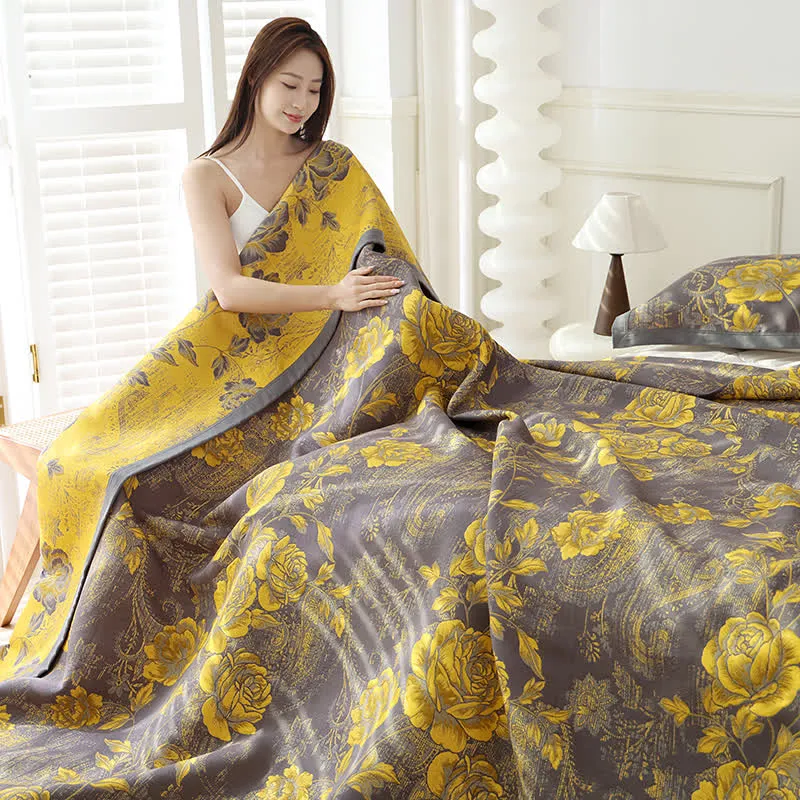 Wendesteppdecke aus Baumwolljacquard mit Pfingstrosenmotiv