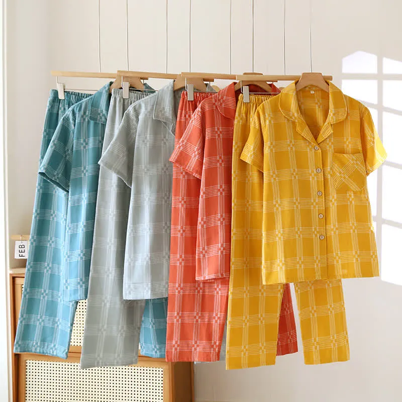 Unisex-Loungewear-Set aus karierter, garngefärbter Baumwolle
