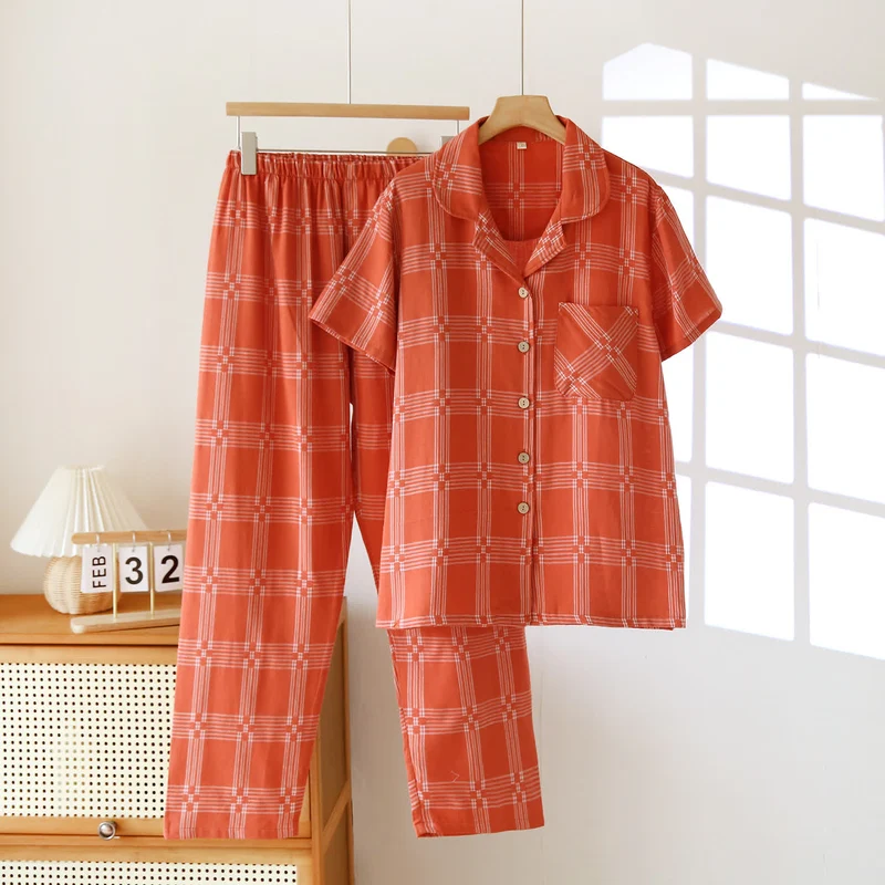 Unisex-Loungewear-Set aus karierter, garngefärbter Baumwolle