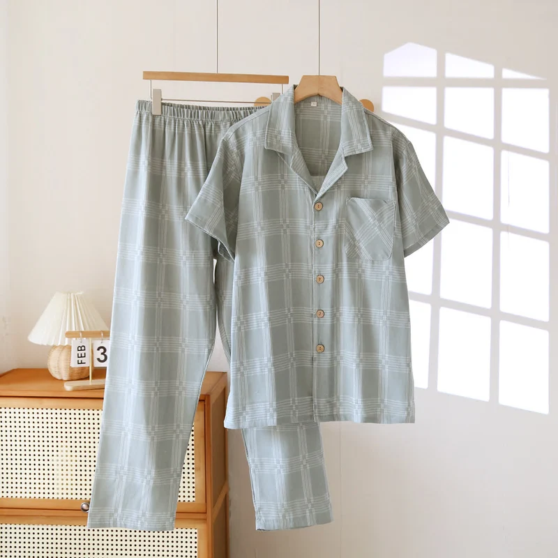 Unisex-Loungewear-Set aus karierter, garngefärbter Baumwolle