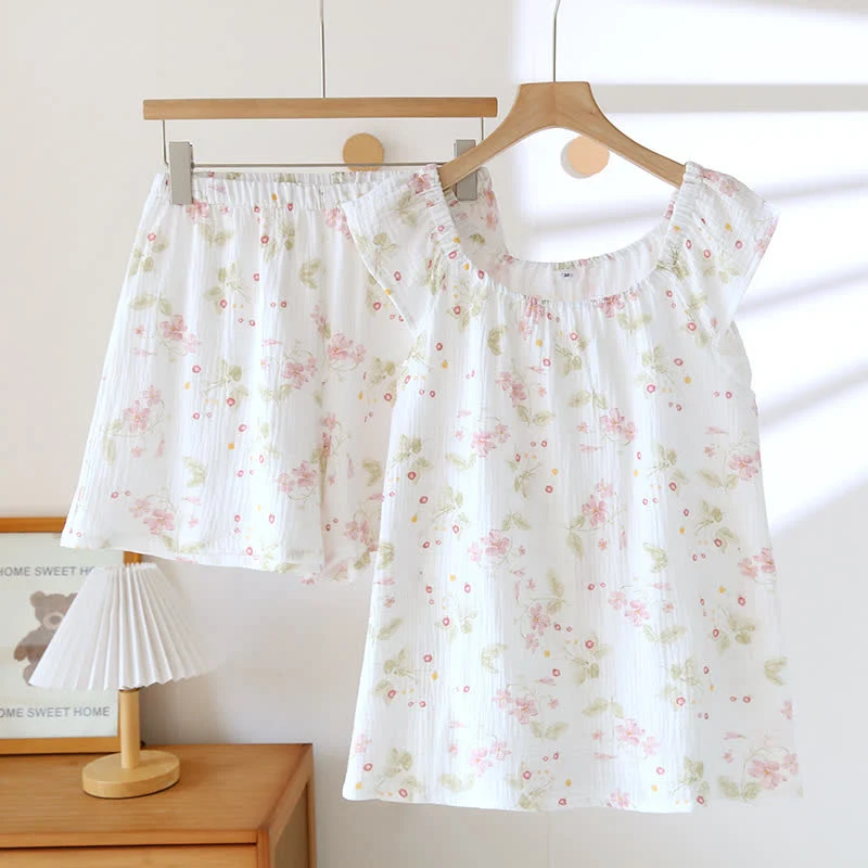 Loungewear-Set mit Kirschblüten-Print und Flatterärmeln