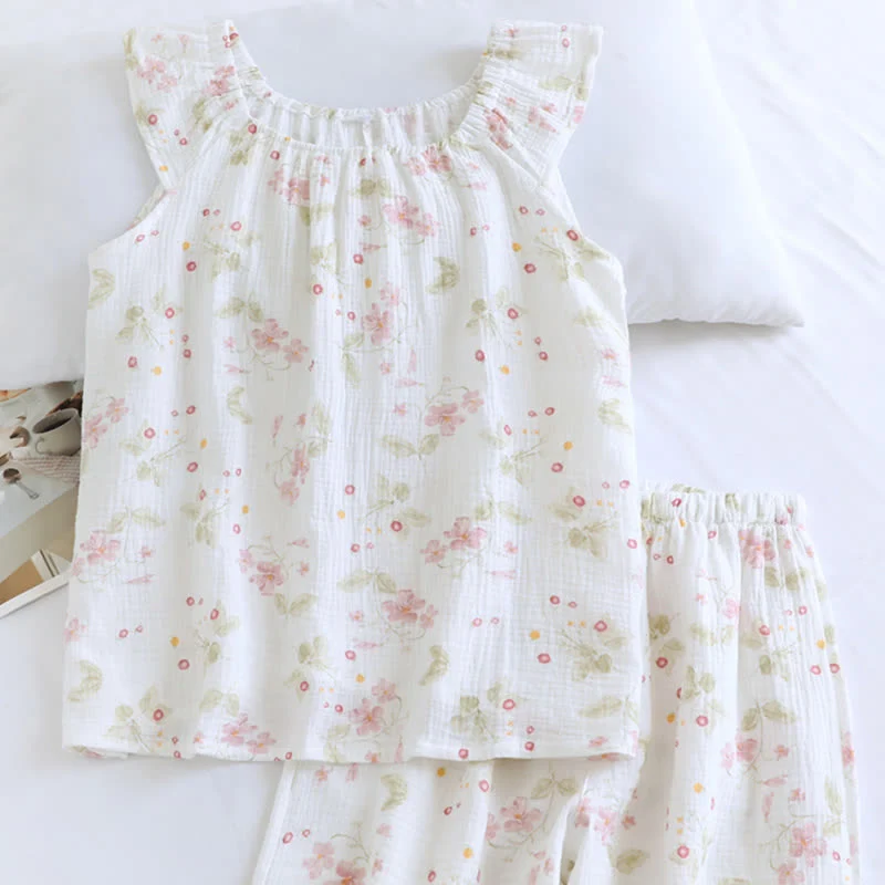 Loungewear-Set mit Kirschblüten-Print und Flatterärmeln