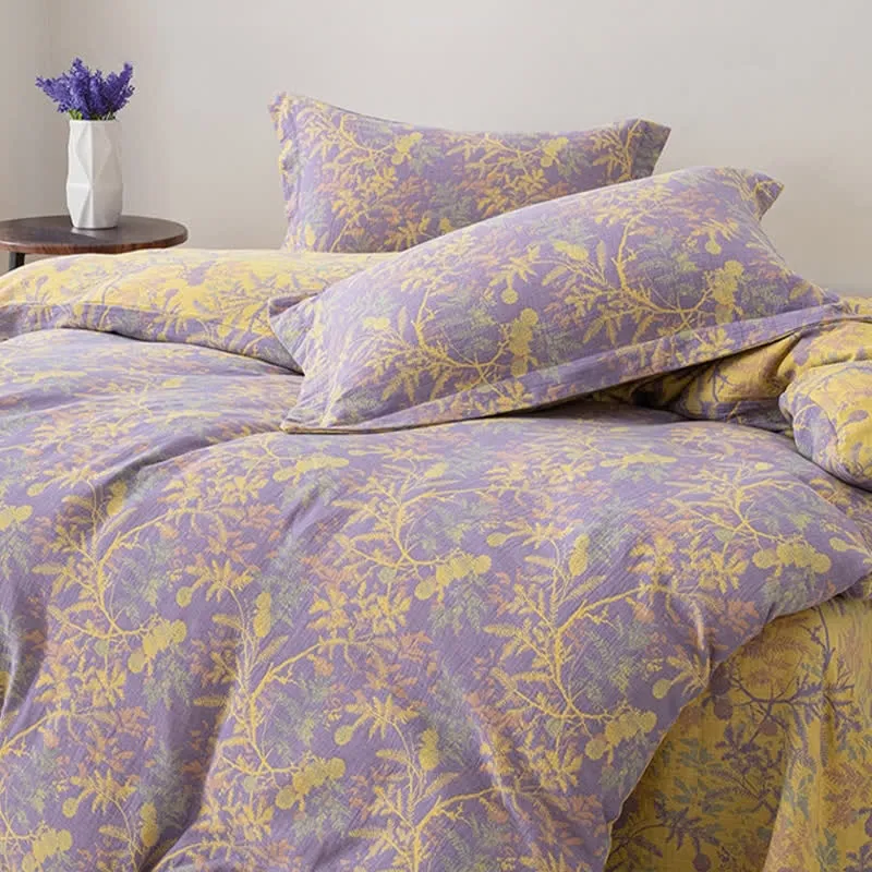 Doppellagiges Bettwäscheset mit Blumenmuster aus Gaze (4-teilig)