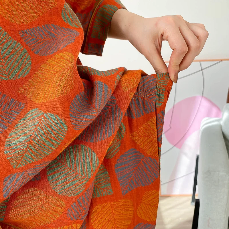Loungewear-Set mit kurzen Ärmeln und Vintage-Jacquardmuster in Übergröße