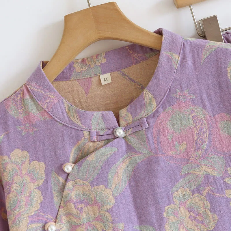 Retro-Loungewear-Set aus garngefärbter Baumwolle mit kurzen Ärmeln
