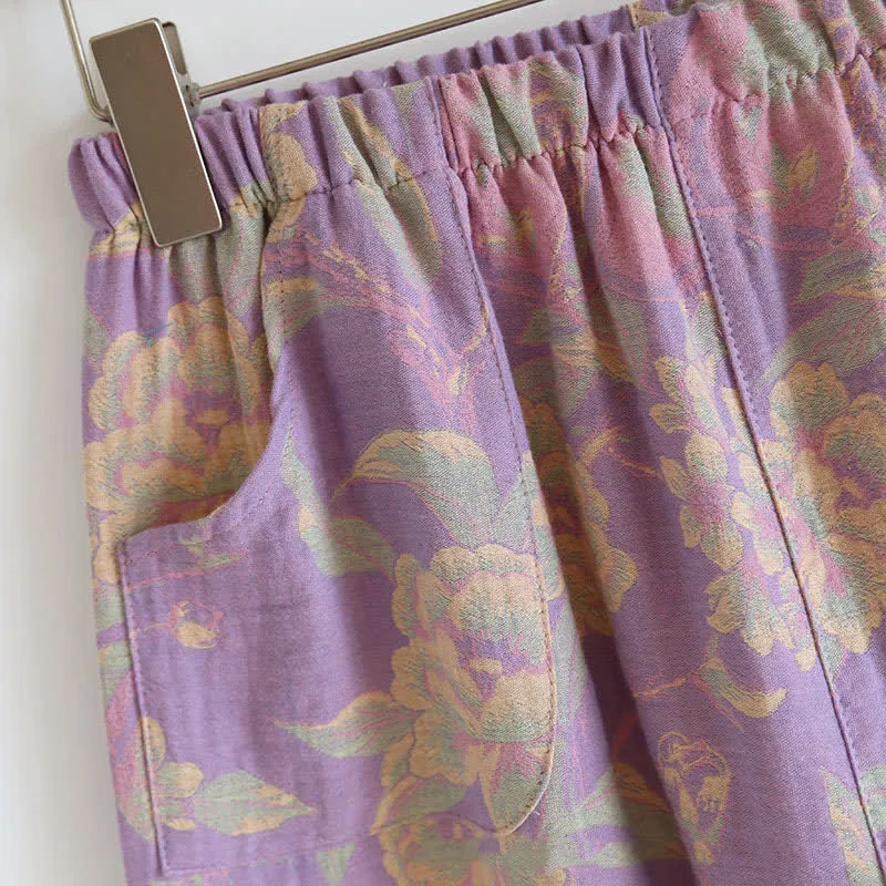 Retro-Loungewear-Set aus garngefärbter Baumwolle mit kurzen Ärmeln