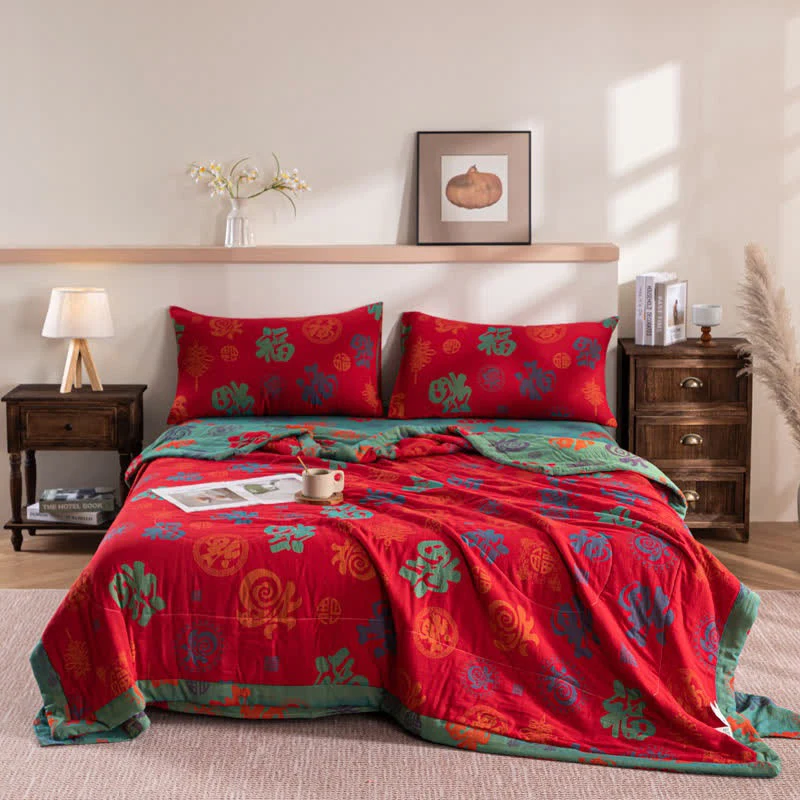 Doppellagige Sommerdecke aus Baumwolle mit Retro-Print