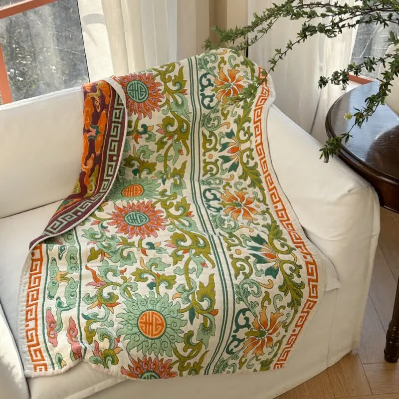 Saugfähiges Badetuch aus reiner Baumwollgaze mit Retro-Blumenmuster