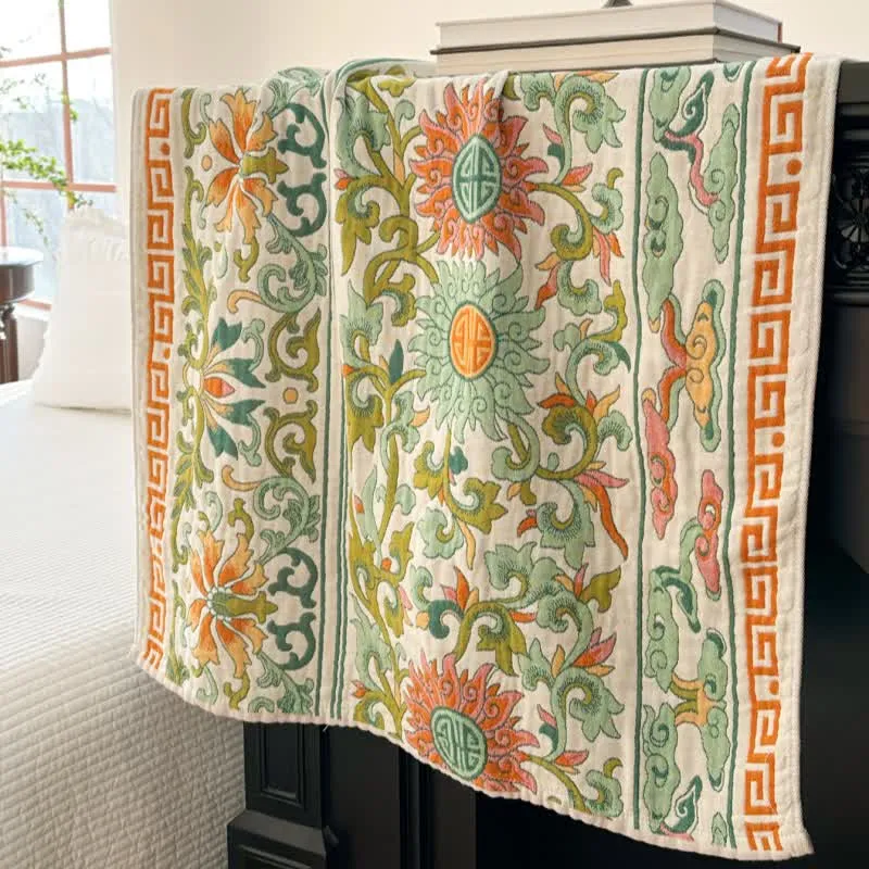 Saugfähiges Badetuch aus reiner Baumwollgaze mit Retro-Blumenmuster