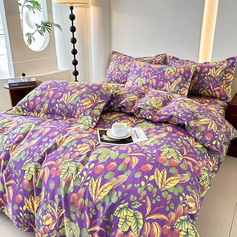 Bettwäscheset aus weicher Baumwollgaze mit Blumenblättern (4-teilig)
