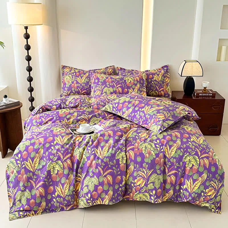 Bettwäscheset aus weicher Baumwollgaze mit Blumenblättern (4-teilig)