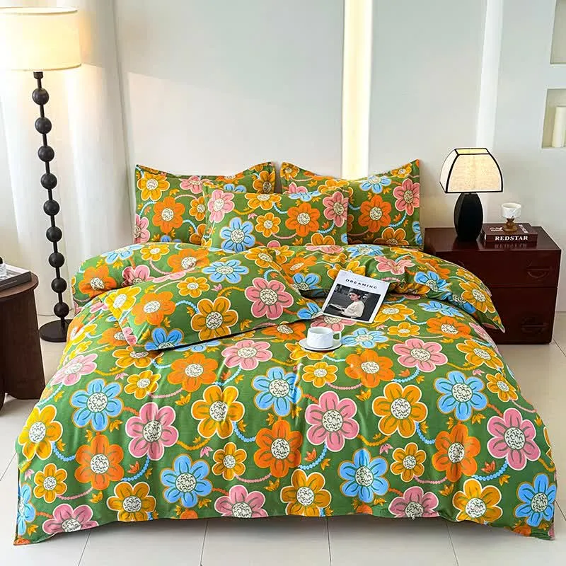 Bettwäscheset aus weicher Baumwollgaze im Landhausstil mit Blumenmuster (4-teilig)