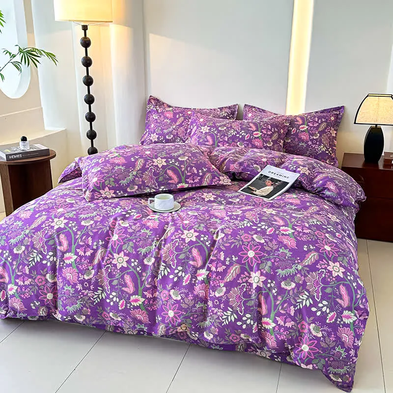 Bettwäscheset aus weicher Baumwollgaze mit Blumenmuster (4-teilig)