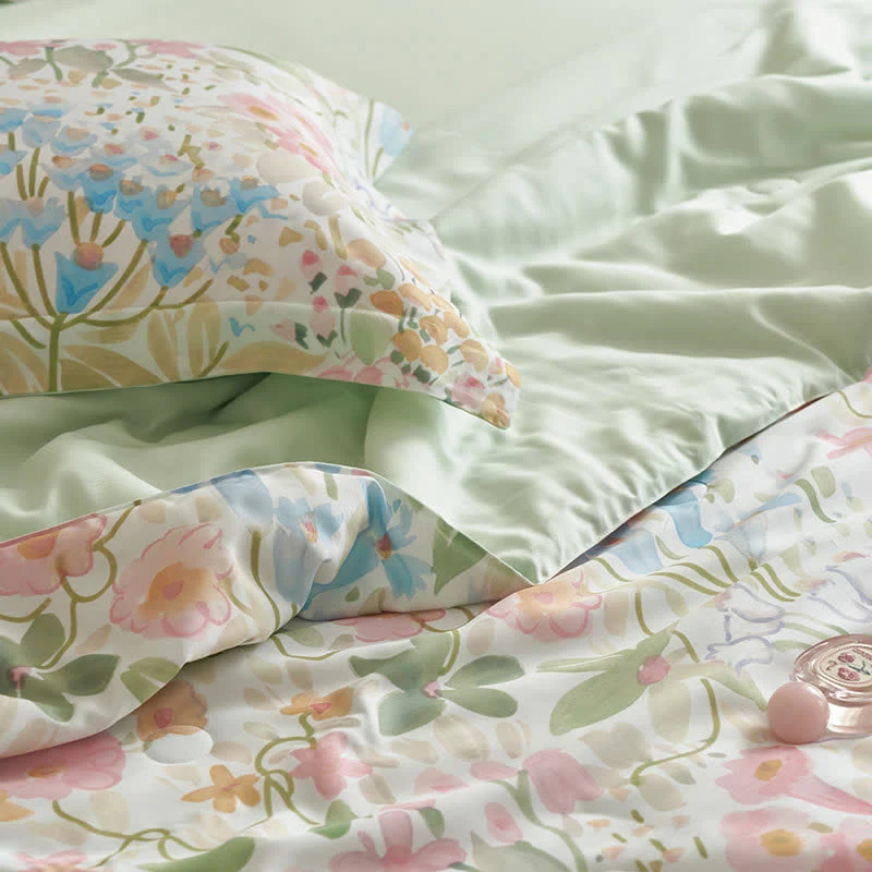 Elegantes Sommerbettwäscheset mit Blumenmuster (4-teilig)