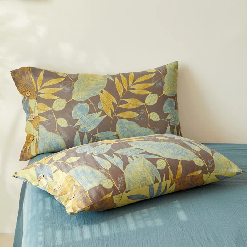Wende-Bettdecke aus doppellagigem, garngefärbtem Jacquard aus Baumwolle mit Blättern