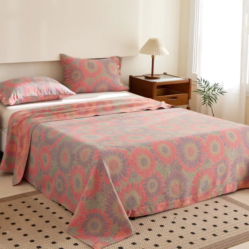 Doppellagige, garngefärbte Jacquard-Wendedecke aus Sonnenblumenbaumwolle