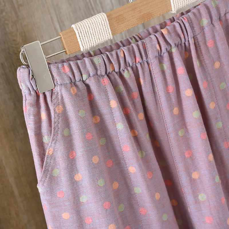 Buntes, garngefärbtes Pyjama-Set aus Baumwolle im Vintage-Stil mit Kreisen