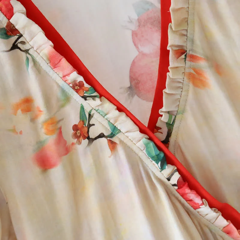 Kurzärmliges Pyjama-Set aus Baumwolle mit überkreuzten Trägern und Granatapfel-Print