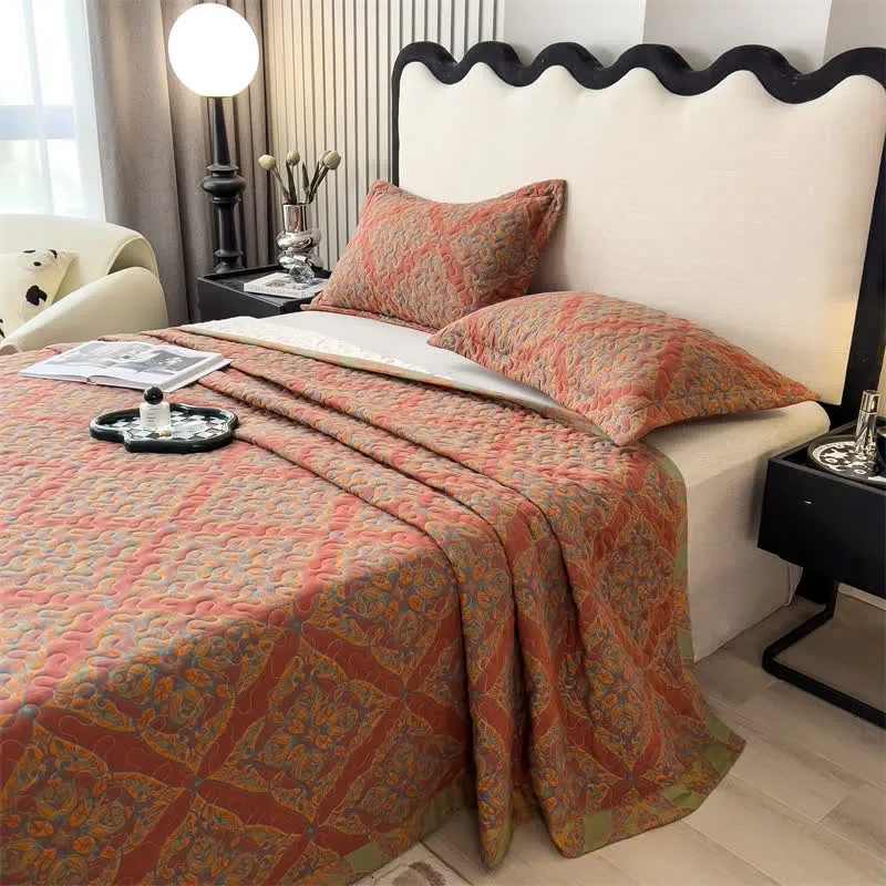 Garngefärbte, gesteppte Bettdecke aus Jacquard-Baumwolle