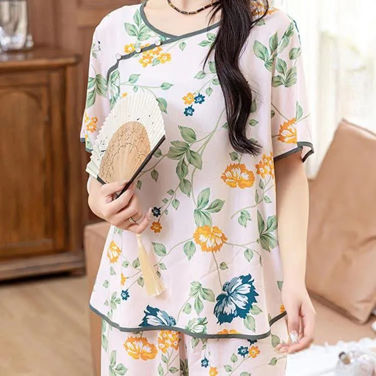 Kurzarm-Loungewear-Set im ländlichen Stil mit weicher Optik