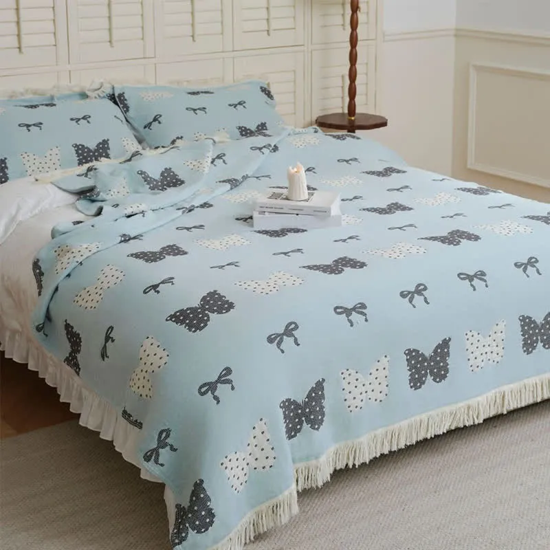 Weiche Steppdecke aus reiner Baumwollgaze mit Schmetterlingsschleife und Quaste