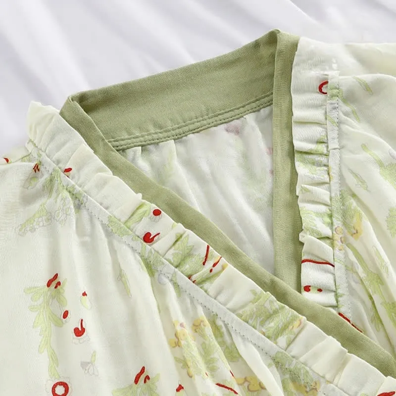 Langärmeliges Kimono-Nachthemd aus Baumwollgaze