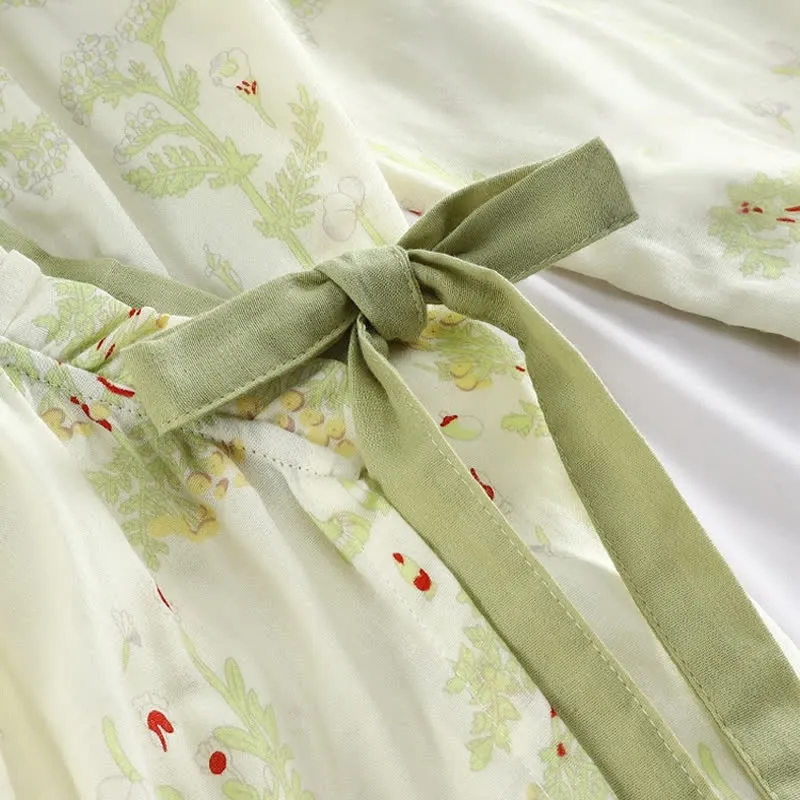 Langärmeliges Kimono-Nachthemd aus Baumwollgaze