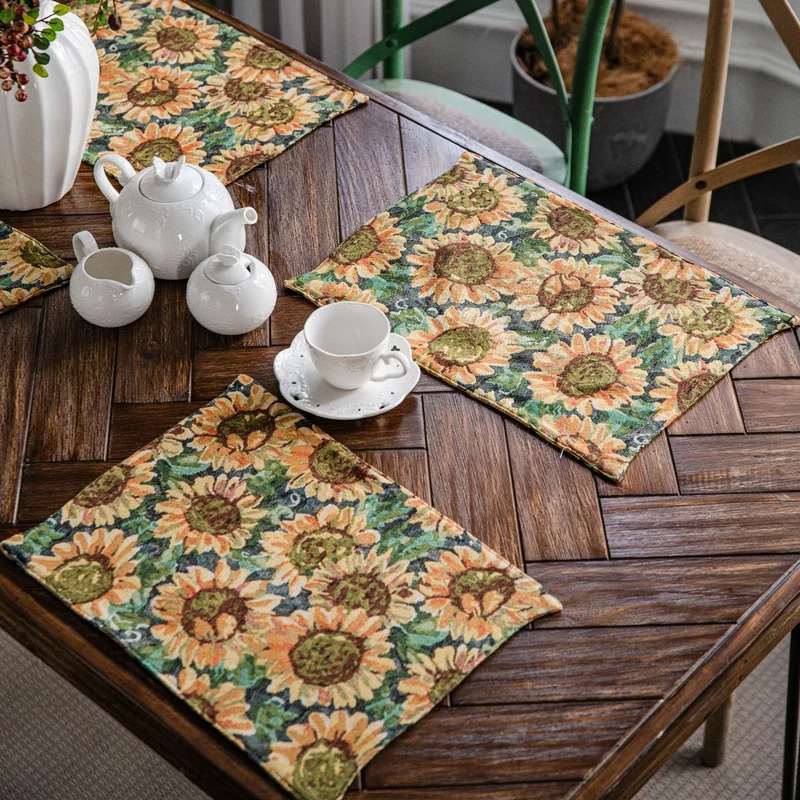 Tischset-Set mit Sonnenblumenmotiv und Jacquardmuster (4-teilig)