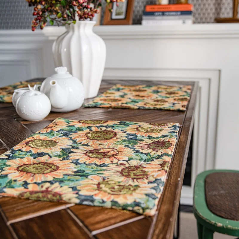 Tischset-Set mit Sonnenblumenmotiv und Jacquardmuster (4-teilig)