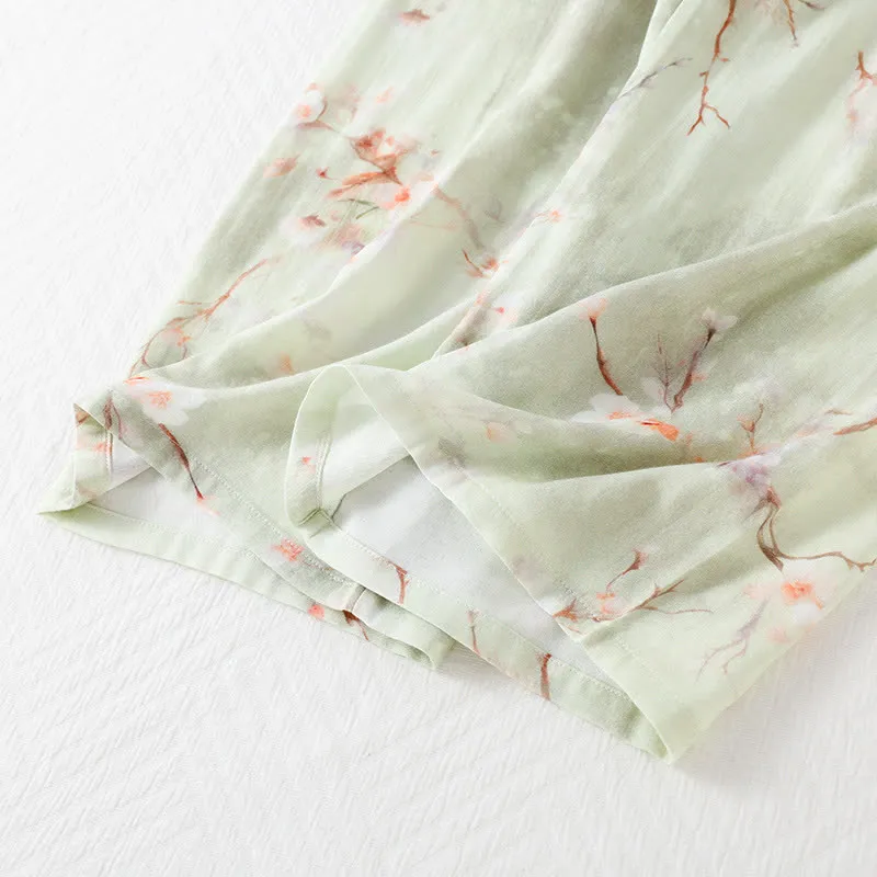Pflaumenblüten-Pyjama-Set aus Bambusfaser
