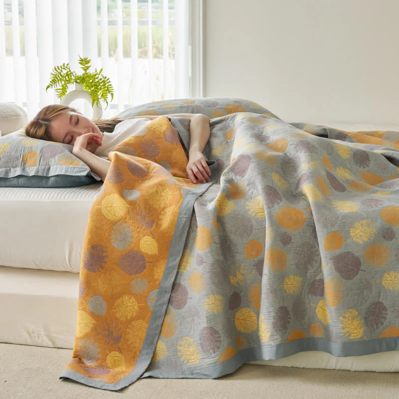 Wendesteppdecke aus Baumwollgaze-Jacquard mit Blättern