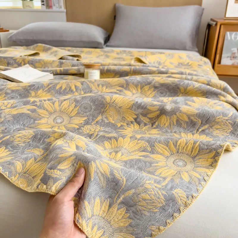 Wende-Bettdecke aus Baumwollgaze mit Sonnenblumen-Print