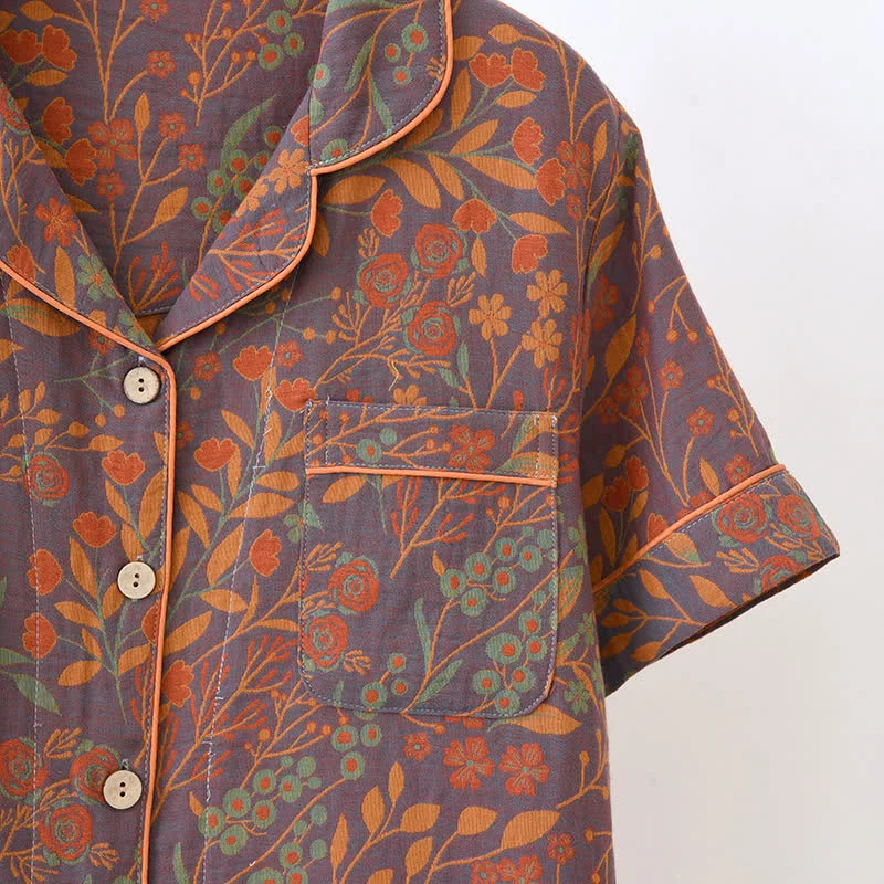 Kurzärmeliges Loungewear-Set aus garngefärbter Baumwolle im Jacquard-Stil (3-teilig)