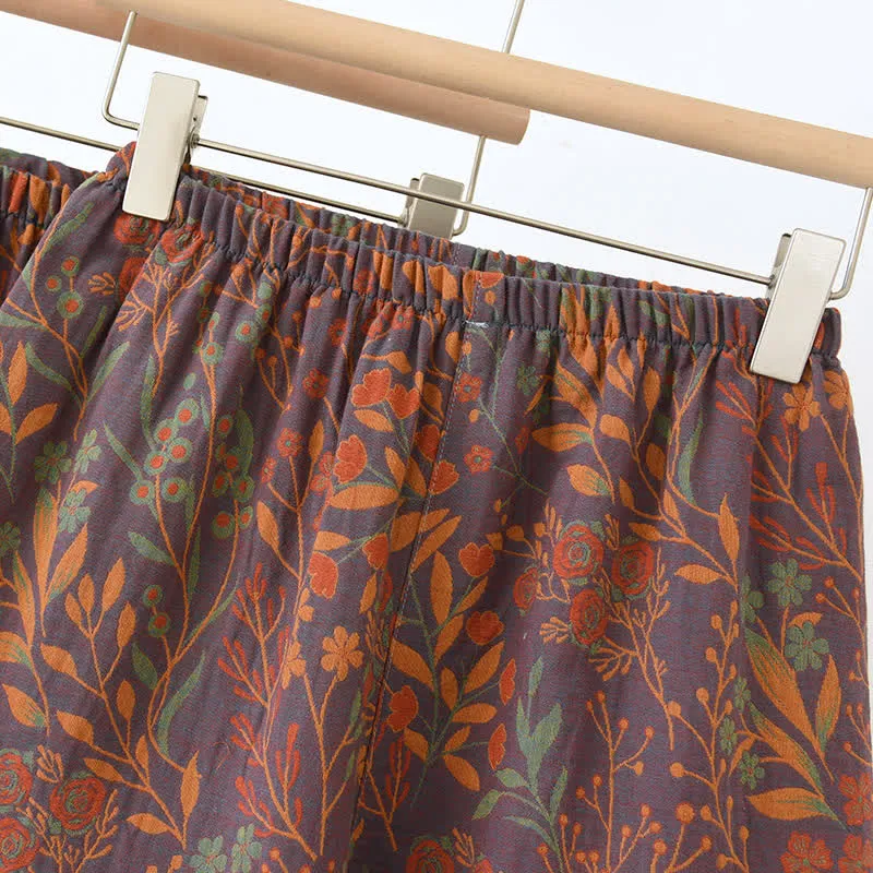 Kurzärmeliges Loungewear-Set aus garngefärbter Baumwolle im Jacquard-Stil (3-teilig)
