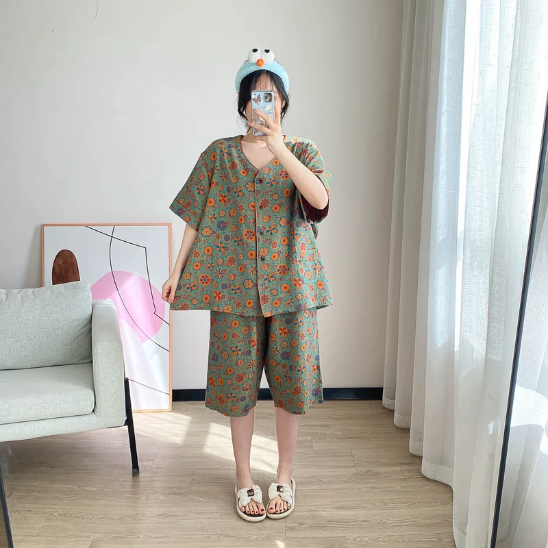 Loungewear-Set mit Vintage-Jacquard-Blumenmuster in Übergröße