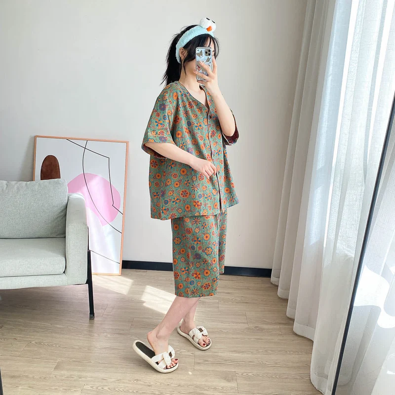 Loungewear-Set mit Vintage-Jacquard-Blumenmuster in Übergröße