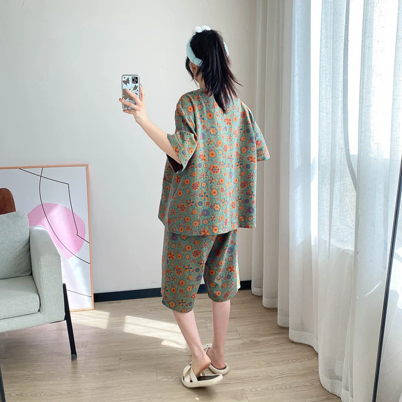 Loungewear-Set mit Vintage-Jacquard-Blumenmuster in Übergröße