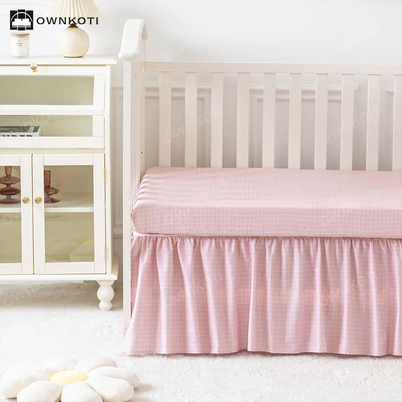 Mädchenhaftes rosafarbenes Babybett-Bettwäscheset aus Baumwolle (3-teilig)