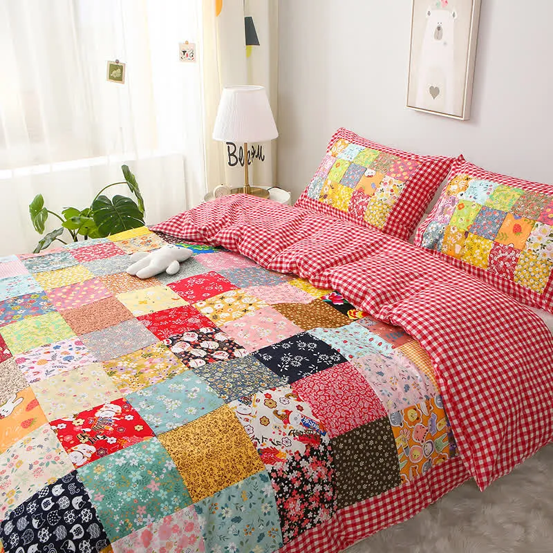 Patchwork-Babydecke aus reiner Baumwolle mit Karomuster