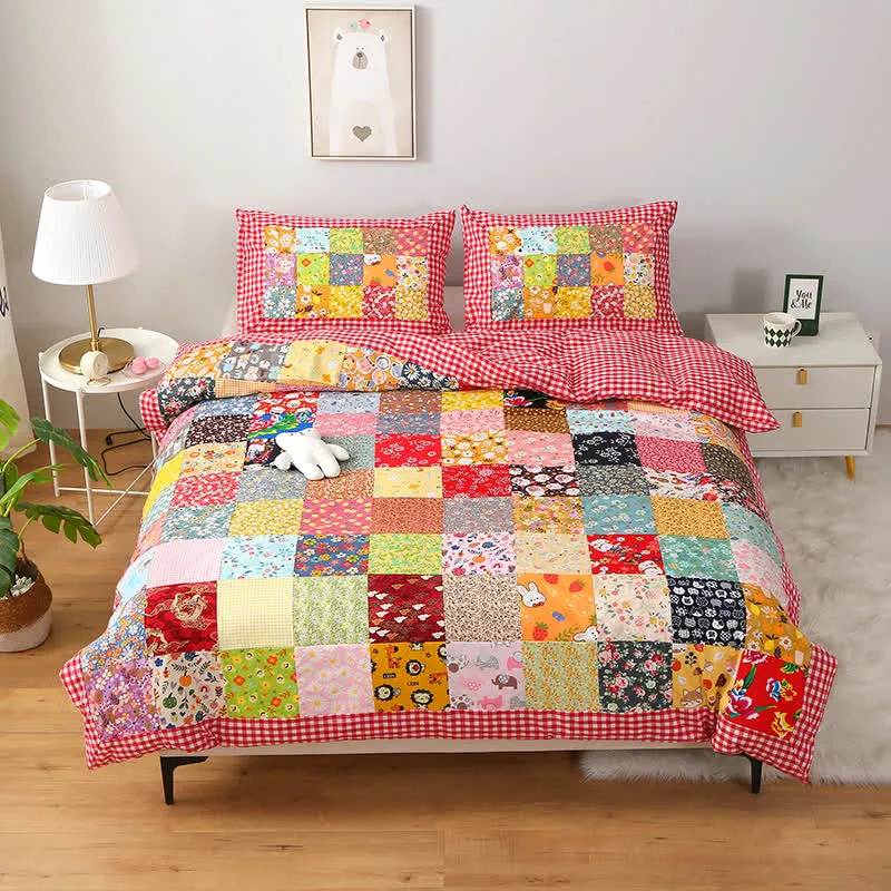 Patchwork-Babydecke aus reiner Baumwolle mit Karomuster