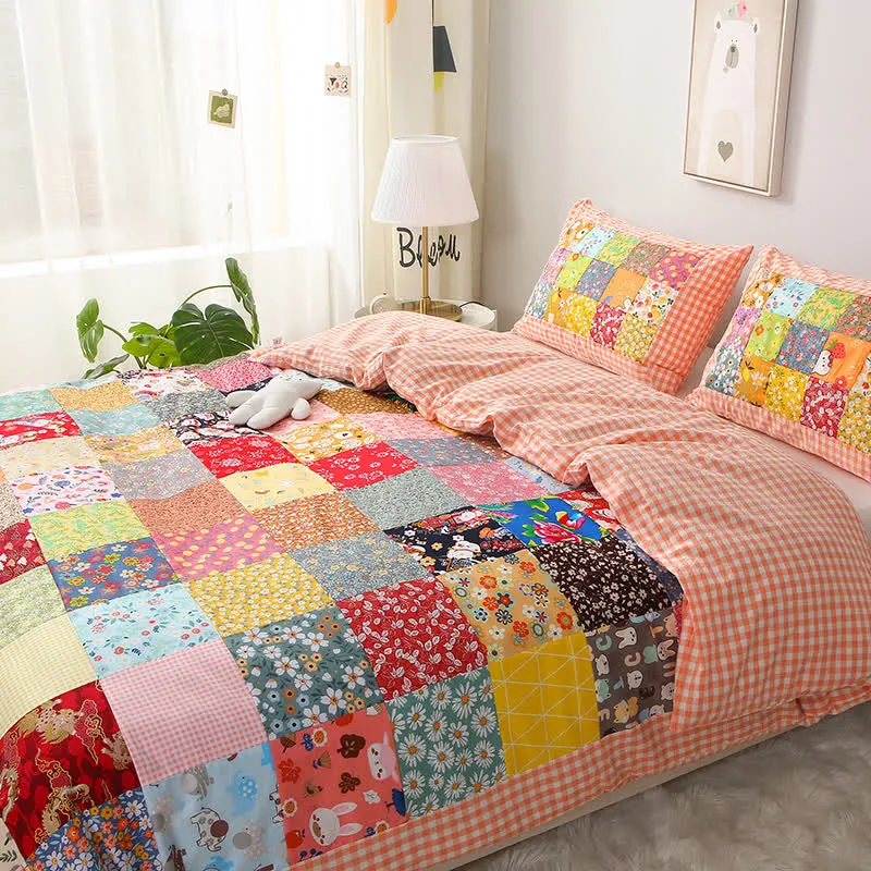 Patchwork-Babydecke aus reiner Baumwolle mit Karomuster