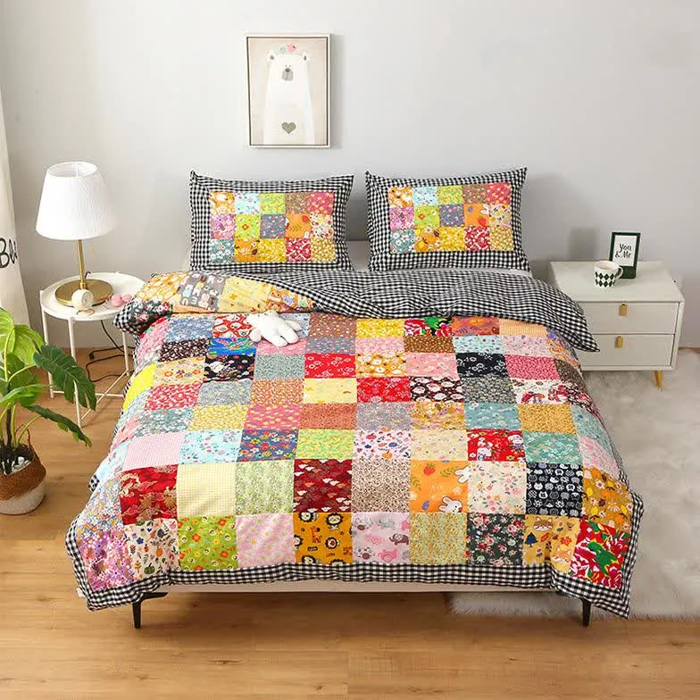 Patchwork-Babydecke aus reiner Baumwolle mit Karomuster