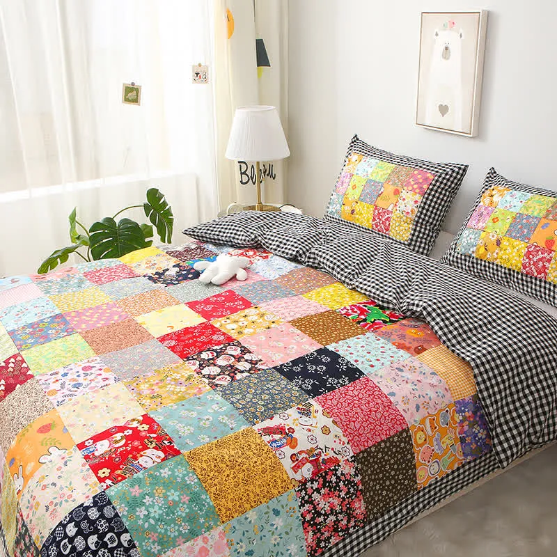 Patchwork-Babydecke aus reiner Baumwolle mit Karomuster